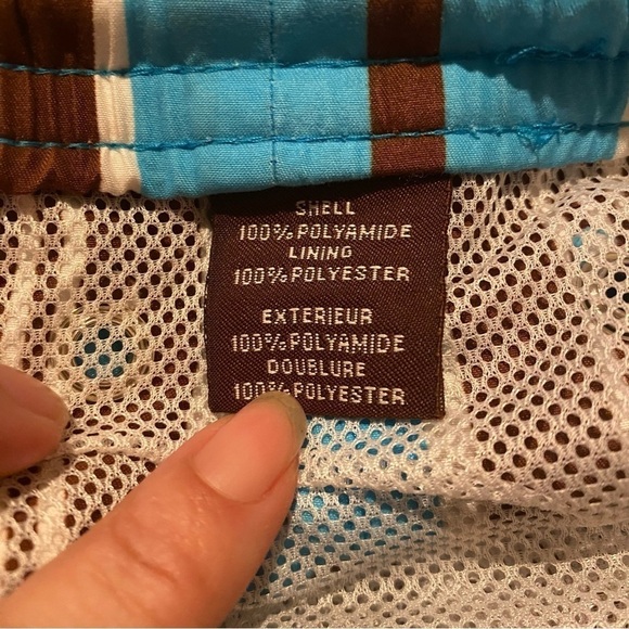 TAILORBYRD Men Blue Brown Striped Swim Trunk Shorts Size Medium - Picture 7 of 9